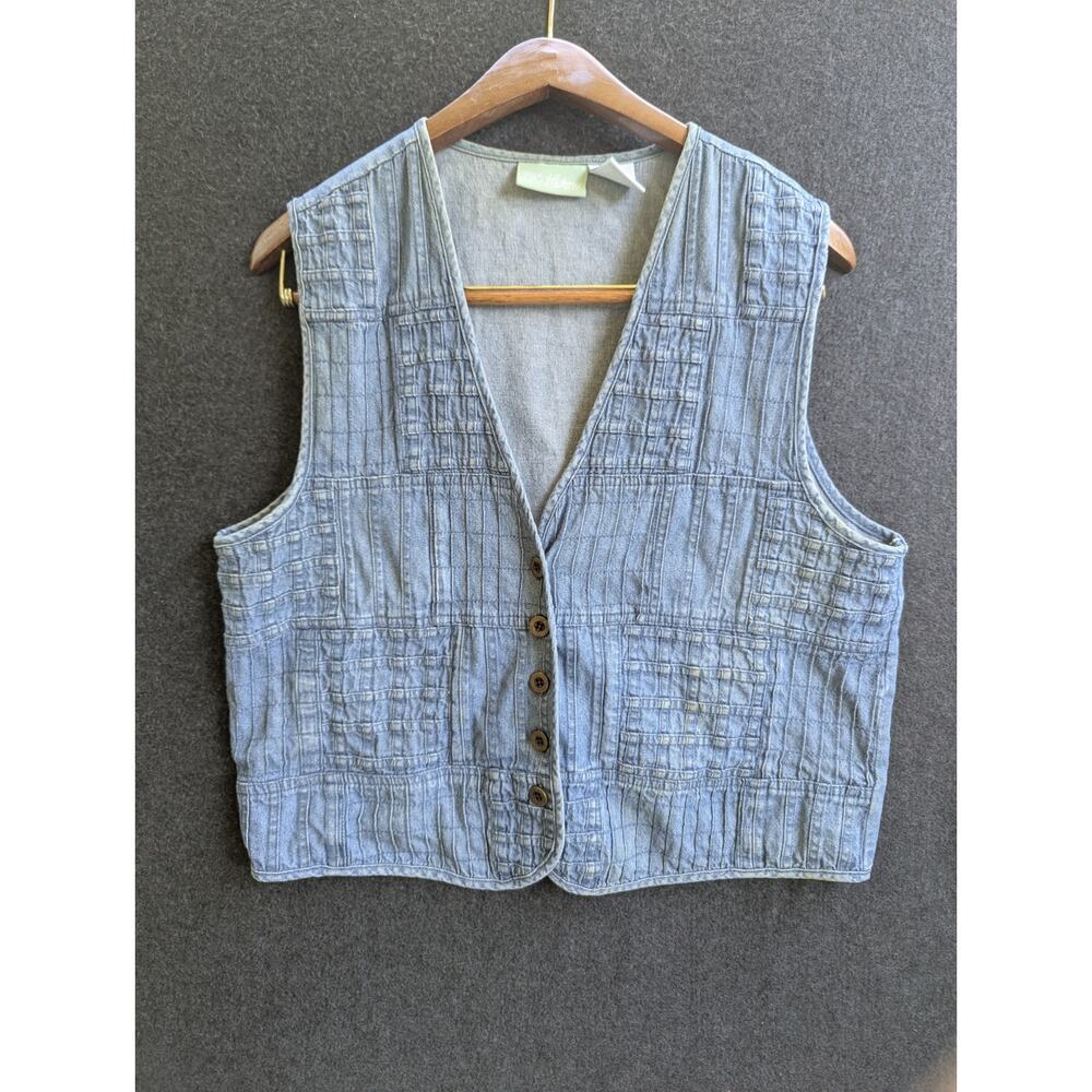 Blair 220 Hickory Vest‎ Women's Large Blue Basket Weave Pattern Button Up Medium